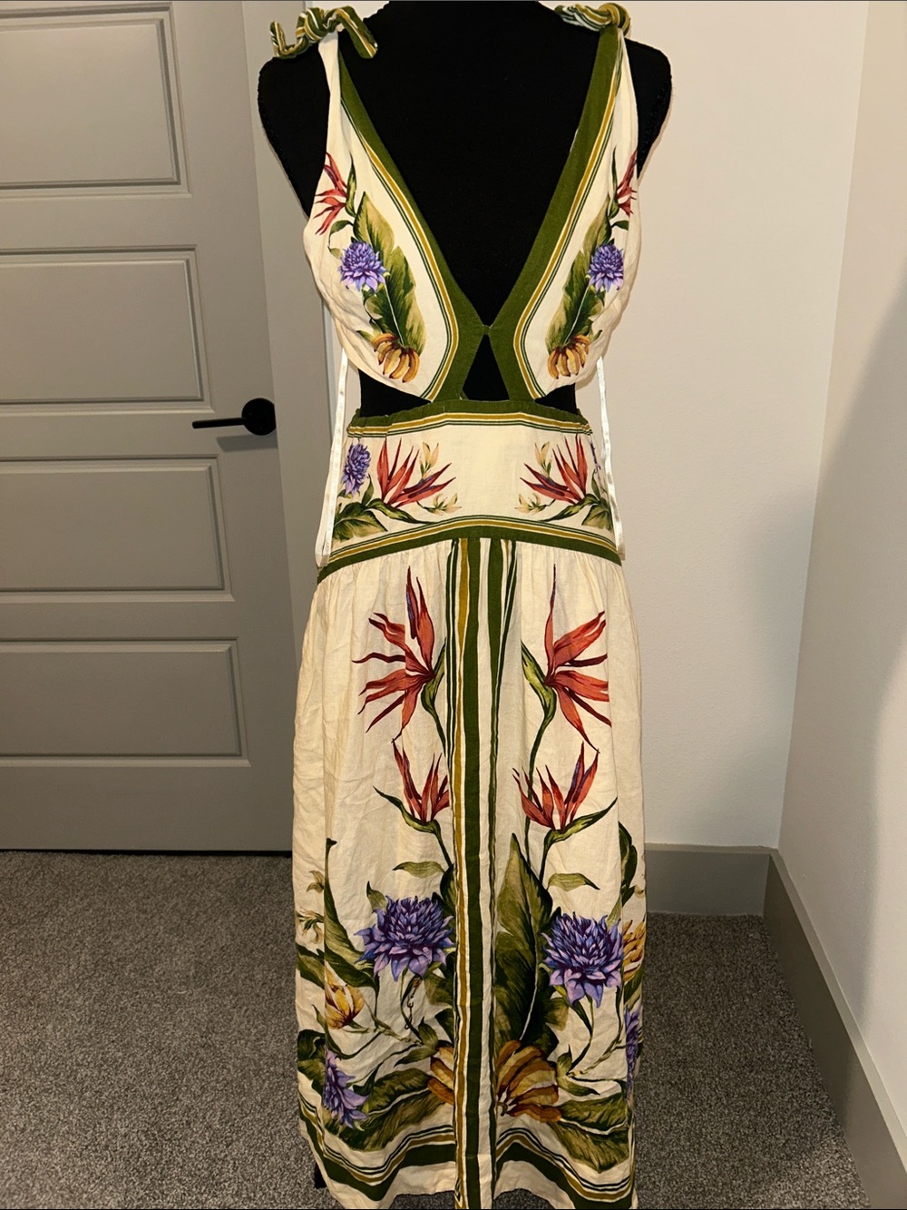 FARM Rio Cream Maxi Dress with Olive Trim and Multicolor Floral Print - Picture 3 of 4